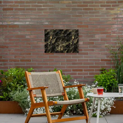 Marmer - Zwart - Goud Tuinposter op houten frame 2 cm dik klein 845 -sfeer3