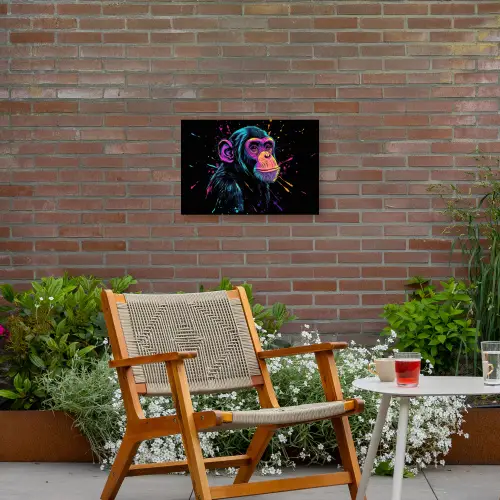 Aap - Verf - Neon - Kleur Tuinposter op houten frame 2 cm dik klein -sfeer3