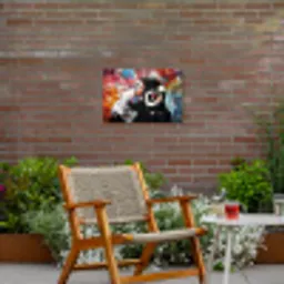 Aap met Koptelefoon Tuinposter op houten frame 2 cm dik klein -sfeer3