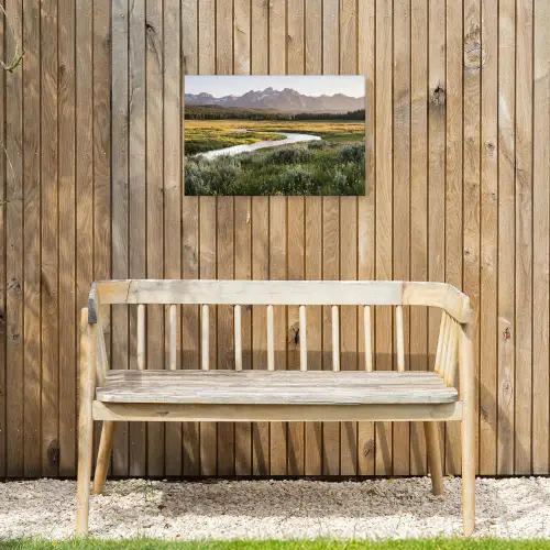 Berglandschap - Rivier - Bos Tuinposter op houten frame 2 cm dik klein -sfeer4