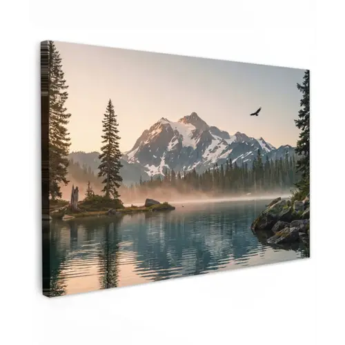 Bergen - Water - Bomen Tuinposter op houten frame 2 cm dik klein -3d
