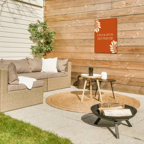 Oranje - Wijntje - Quote Tuinposter op houten frame 2 cm dik klein -sfeer2