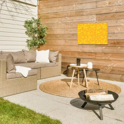 Verf - Texturen - Kwasten - geel Tuinposter op houten frame 2 cm dik klein 845 -sfeer2