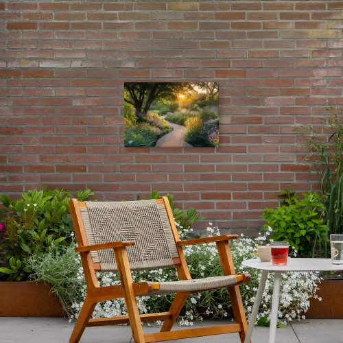 Pad - Bloemen - Park Tuinposter op houten frame 2 cm dik klein -sfeer3