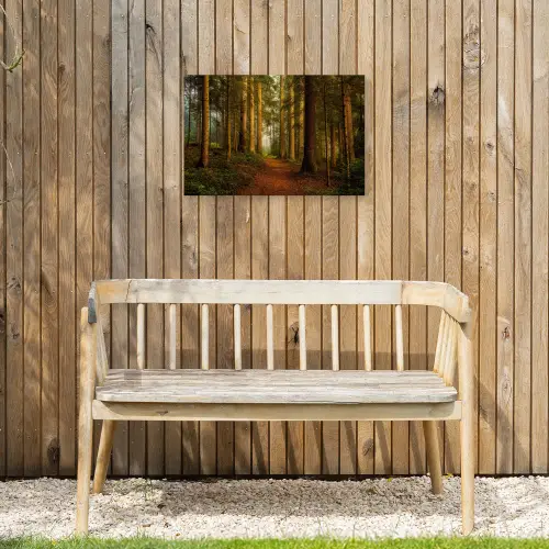 Pad door majestueus dennenbos Tuinposter op houten frame 2 cm dik klein -sfeer4