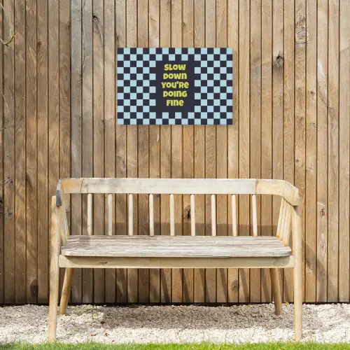 Patroon - Geblok - Blauw - Slow down you're doing fine Tuinposter op houten frame 2 cm dik klein -sfeer4