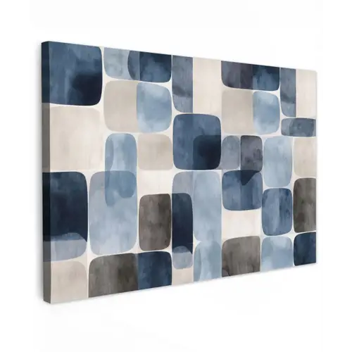 Patroon - Blauw - Vierkanten Tuinposter op houten frame 2 cm dik klein -3d