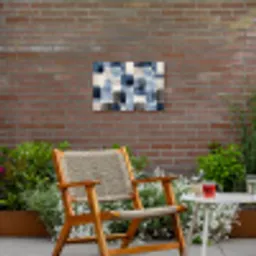 Patroon - Blauw - Vierkanten Tuinposter op houten frame 2 cm dik klein -sfeer3