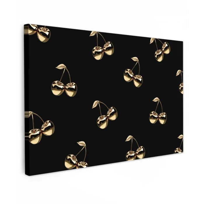 Patroon - Kersen - Goud - Chrome Tuinposter op houten frame 2 cm dik klein -3d