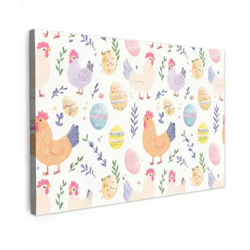 Patroon - Kip - Paaseieren Tuinposter op houten frame 2 cm dik klein -3d