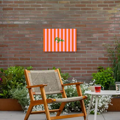 Patroon - Oranje - Fijn - Strepen Tuinposter op houten frame 2 cm dik klein -sfeer3