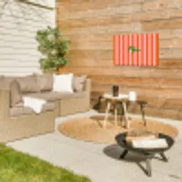 Patroon - Oranje - Fijn - Strepen Tuinposter op houten frame 2 cm dik klein -sfeer2