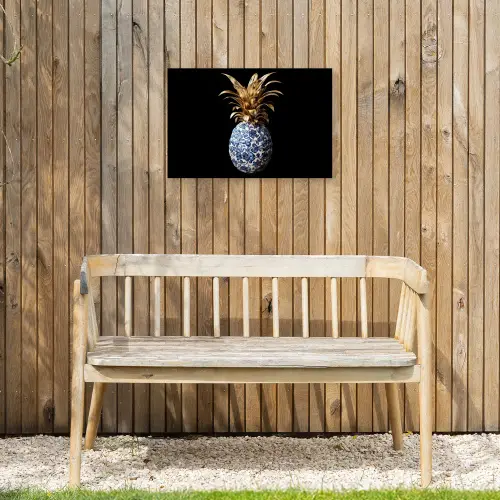 Ananas - Bloemen patroon - Goud - Delftsblauw Tuinposter op houten frame 2 cm dik klein -sfeer4