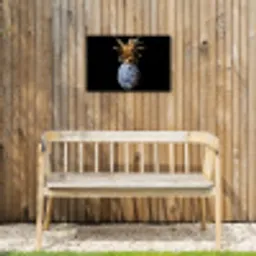 Ananas - Bloemen patroon - Goud - Delftsblauw Tuinposter op houten frame 2 cm dik klein -sfeer4