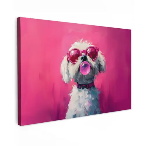 Pink - Hond - Bubbel Tuinposter op houten frame 2 cm dik klein -3d