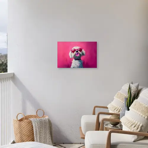 Pink - Hond - Bubbel Tuinposter op houten frame 2 cm dik klein -sfeer1