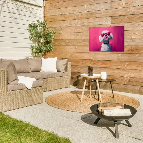 Pink - Hond - Bubbel Tuinposter op houten frame 2 cm dik klein -sfeer2