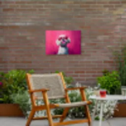 Pink - Hond - Bubbel Tuinposter op houten frame 2 cm dik klein -sfeer3