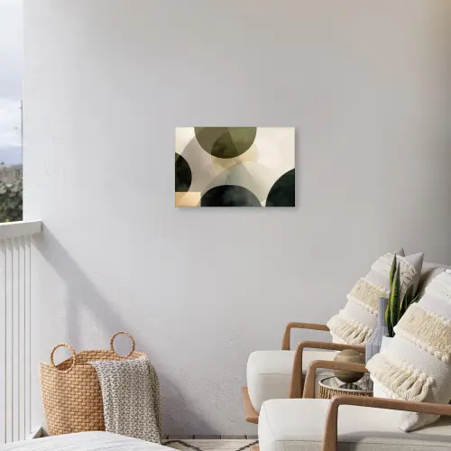 Vlakken - Abstract - Beige - Cirkels Tuinposter op houten frame 2 cm dik klein -sfeer1