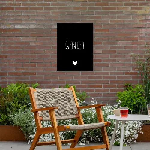 Spreuken - Quotes - Geniet Tuinposter op houten frame 2 cm dik klein -sfeer3