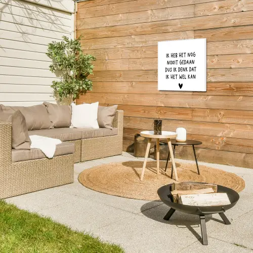 Spreuken - Quotes - Ik heb het nog nooit gedaan dus Tuinposter op houten frame 2 cm dik klein -sfeer2