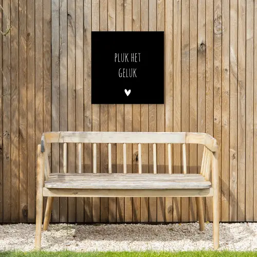 Quote - Spreuken - Pluk het geluk Tuinposter op houten frame 2 cm dik klein -sfeer4