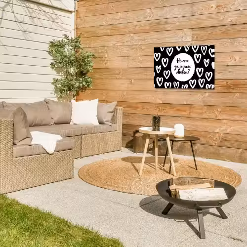 Quotes - Hé zon, ga je mee stralen? - Tekst - Zon - Zomer Tuinposter op houten frame 2 cm dik klein -sfeer2