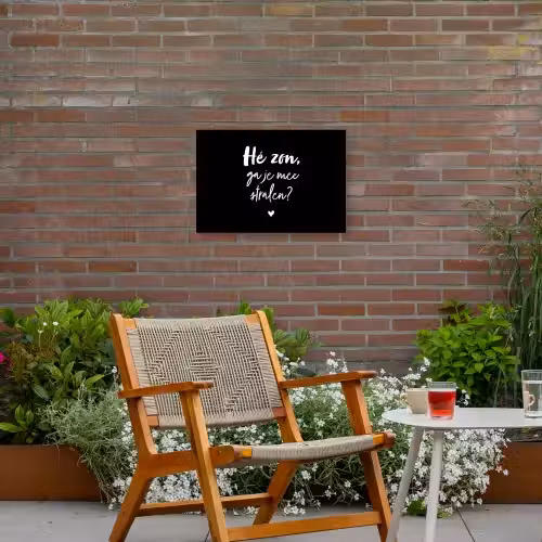 Quotes - Hé zon, ga je mee stralen? - Zomer - Tekst - Zon Tuinposter op houten frame 2 cm dik klein -sfeer3