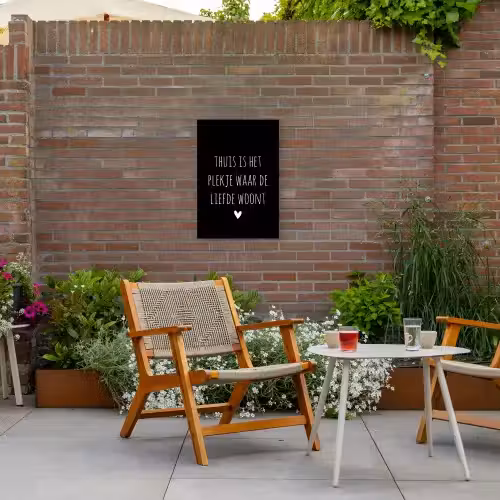Quotes - Thuis is het plekje waar de liefde woont - Spreuken Tuinposter op houten frame 2 cm dik klein -sfeer3