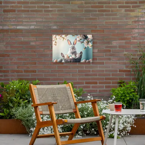 Konijn - Eieren - Mand Tuinposter op houten frame 2 cm dik klein -sfeer3