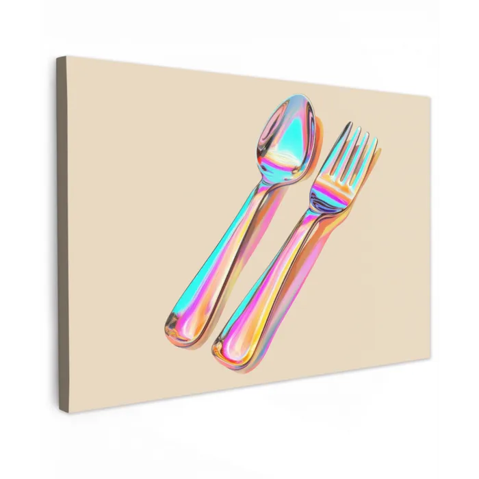 Regenboog - Lepel - Vork Tuinposter op houten frame 2 cm dik klein -3d