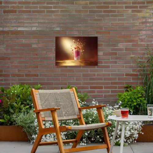 Framboos - Smoothie - Drinken - Roze Tuinposter op houten frame 2 cm dik klein -sfeer3