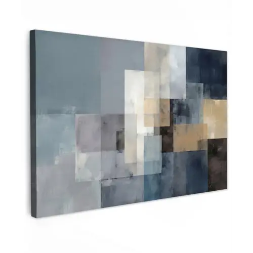 Rechthoeken - Abstract - Blauw Tuinposter op houten frame 2 cm dik klein -3d