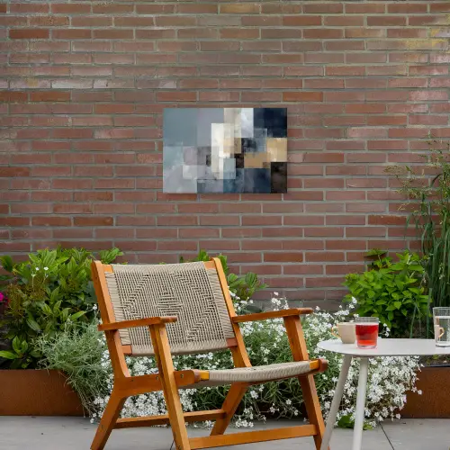 Rechthoeken - Abstract - Blauw Tuinposter op houten frame 2 cm dik klein -sfeer3