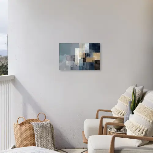 Rechthoeken - Abstract - Blauw Tuinposter op houten frame 2 cm dik klein -sfeer1