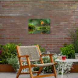 Roodborstje bij het Water Tuinposter op houten frame 2 cm dik klein -sfeer3