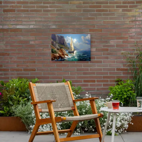 Zeilschip - Zee - Rotsen - Wolken Tuinposter op houten frame 2 cm dik klein -sfeer3