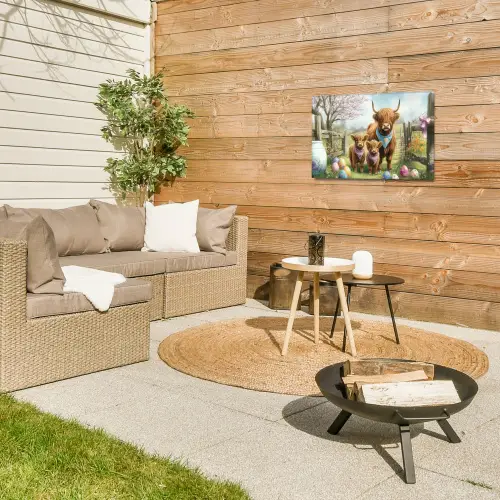 Schotsehooglanders - Paaseieren - Lente Tuinposter op houten frame 2 cm dik klein -sfeer2