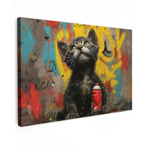 Kitten met Spuitbus Tuinposter op houten frame 2 cm dik klein -3d