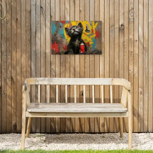 Kitten met Spuitbus Tuinposter op houten frame 2 cm dik klein -sfeer4