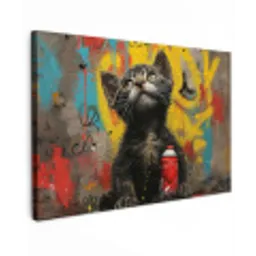 Kitten met Spuitbus Tuinposter op houten frame 2 cm dik klein -3d