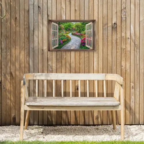 Doorkijk - Bloemen - Tuinpad - Natuur - Raam Tuinposter op houten frame 2 cm dik klein -sfeer4