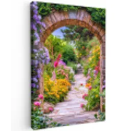Doorkijk - Bloemen - Pad - Natuur Tuinposter op houten frame 2 cm dik klein -3d