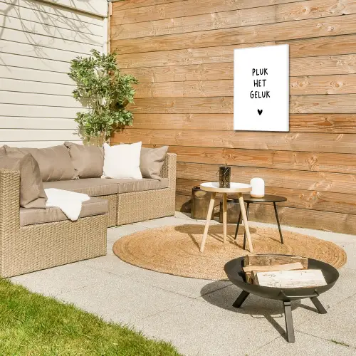Pluk het geluk - Quotes - Spreuken Tuinposter op houten frame 2 cm dik klein -sfeer2