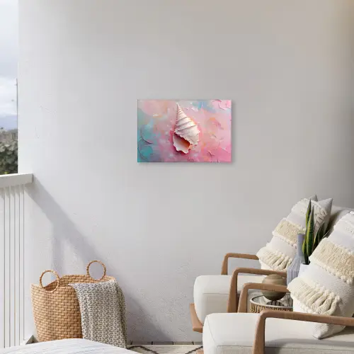 Schelp - Pastel - Pink Tuinposter op houten frame 2 cm dik klein -sfeer1