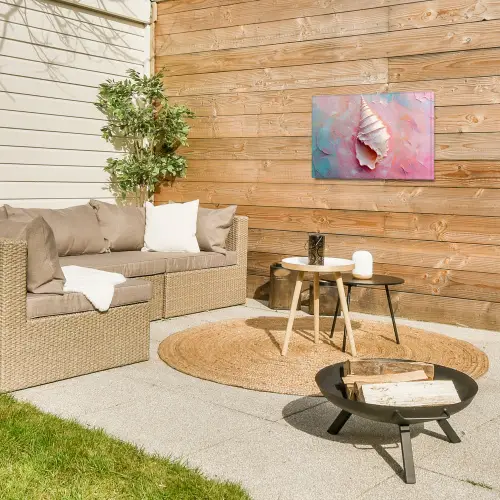 Schelp - Pastel - Pink Tuinposter op houten frame 2 cm dik klein -sfeer2