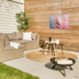 Schelp - Pastel - Pink Tuinposter op houten frame 2 cm dik klein -sfeer2
