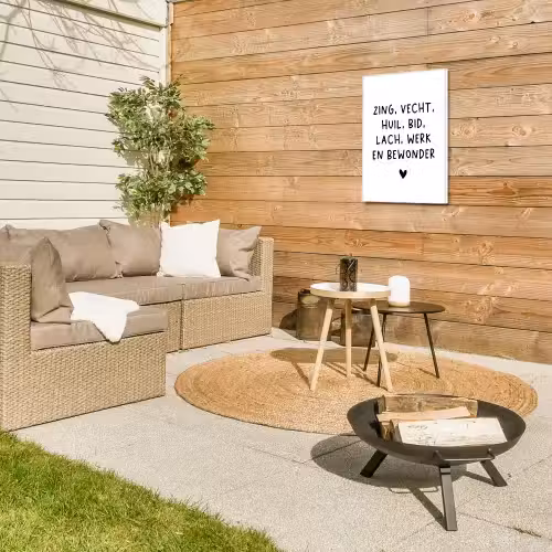 Zing vecht huil bid lach werk en bewonder - Quotes - Spreuken - Ramses Shaffy Tuinposter op houten frame 2 cm dik klein -sfeer2