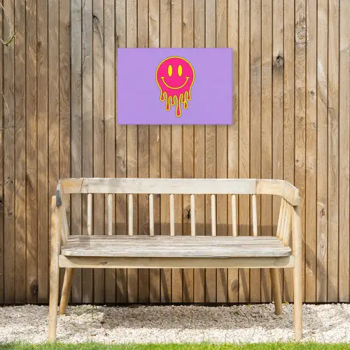 Smiley - Drip - Neon Tuinposter op houten frame 2 cm dik klein -sfeer4