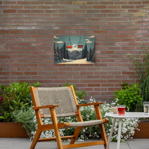 Sneeuw - Skilift - Rood - Bomen Tuinposter op houten frame 2 cm dik klein -sfeer3